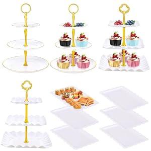 EUSOAR Cupcake Stand, 10pcs Plastic Cake Display Stands Set, 3 Tier Serving Tray Dessert Table Display Set, Cup Cake Tower Stand Fruit Candy Dessert Trays For Wedding Tea Party Celebration