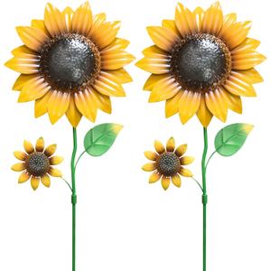 YEAHOME Garden Decor for Outside, 2 Pack 22.4“ Sunflower Garden Stakes Spring Decor, Metal Flowers with Shaking Head Yard Art for Outdoor Yard Lawn Patio Decoration
