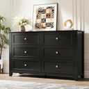 GarveeHome 6 Drawer Dresser for Bedroom, Black Dresser with Deep Drawers & Metal Knobs, Large Modern Wooden Chests of Drawers for Entryway, Hallway