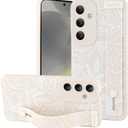 OOK Compatible with Samsung Galaxy S24 Plus Flower Case with Wrist Strap, White Flowers Floral Silicone Shockproof Protection Slim TPU Cover with Camera Protection for Women Girls