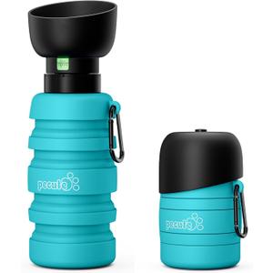 Pecute Dog Water Bottle Portable & Collapsible,17oz-29oz Water Dispenser with Folding Bowl, 5 Levels Capacity in 1,Carabiner Clip,100% Food Grade Silicone,Outdoor Walking,Hiking,Travel,Light Blue