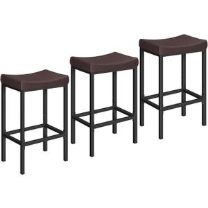 HOOBRO Bar Chairs, Set of 3 Counter Height Saddle Stools with Curved Surface, 24.8 Inches, 2.4" Thick Upholstery, for Kitchen and Dining Room, Brown and Black BC10BYP301, 24.8" H x 16.5" W x 11.8" D