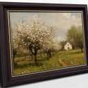 Framed Farmhouse Landscape Canvas Wall Art Vintage French Country Spring Natural Scenery Paintings Pictures Wall Decor Posters Printed Artwork Home Decoration