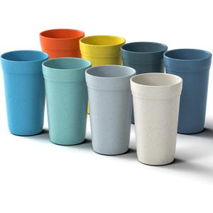 Homestockplus Set of 8 20 Oz Tumbler Cups,Unbreakable Drinking Cups Microwave and Dishwasher Safe BPA Free E-Co Friendly Reusable Cup For Smoothies,Water