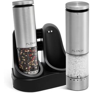 Electric Salt and Pepper Grinder Set Rechargeable, Automatic Salt and Pepper Grinder Set with Oversized Top Button, Stainless Steel Electric Salt and Pepper Shakers Set (Set of 2 with Charging Base, Silver)