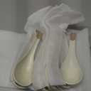 LYEOBOH 6 Pieces Asian Soup Spoons, Japanese Kitchen Soup Spoon Set, Dinner Tablespoons with Long Handle for Cereal, Ramen, Ice Cream, Dishwasher & Microwave Safe, Rustic Decor, White and Brown