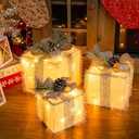 SANHSEHOME Set of 3 Christmas Lighted Gift Boxes, 60 LED Light Up Present Boxes for Christmas Decorations Indoor Outdoor Yard Xmas Tree Holiday Party Lawn Porch Home Decor (White)