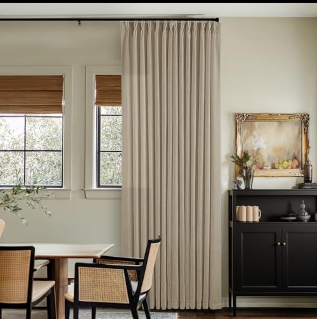 Pinch Pleated Linen Curtains 102 Inches Long 2 Panels Set for Living Room Bedroom Farmhouse Burlap Back Tab Pinch Pleat Drapes Ceiling Floor Window Curtains 102 Inch Length Gray Beige Tan Neutral