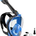 Full Face Snorkel Mask, Diving Mask for Kids and Adults,180 Panoramic View Snorkel Mask with Camera Mount, Safe Breathing, Anti-Leak&Anti-Fog (Medium, Black Blue)