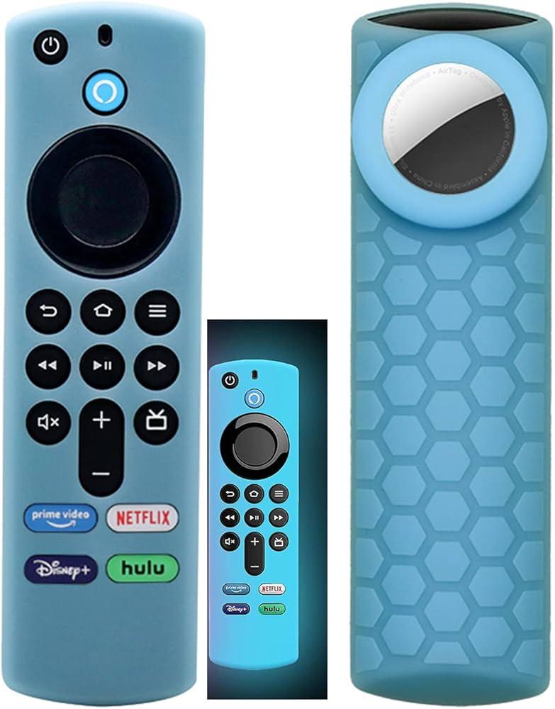 TV Stick 3rd Remote Cover Case with Airtag Holder (Glow in The Dark) Compatible with Fir TV Stick 3rd Gen,Tracker Cover for Tile Sticker 2020,Glow Blue