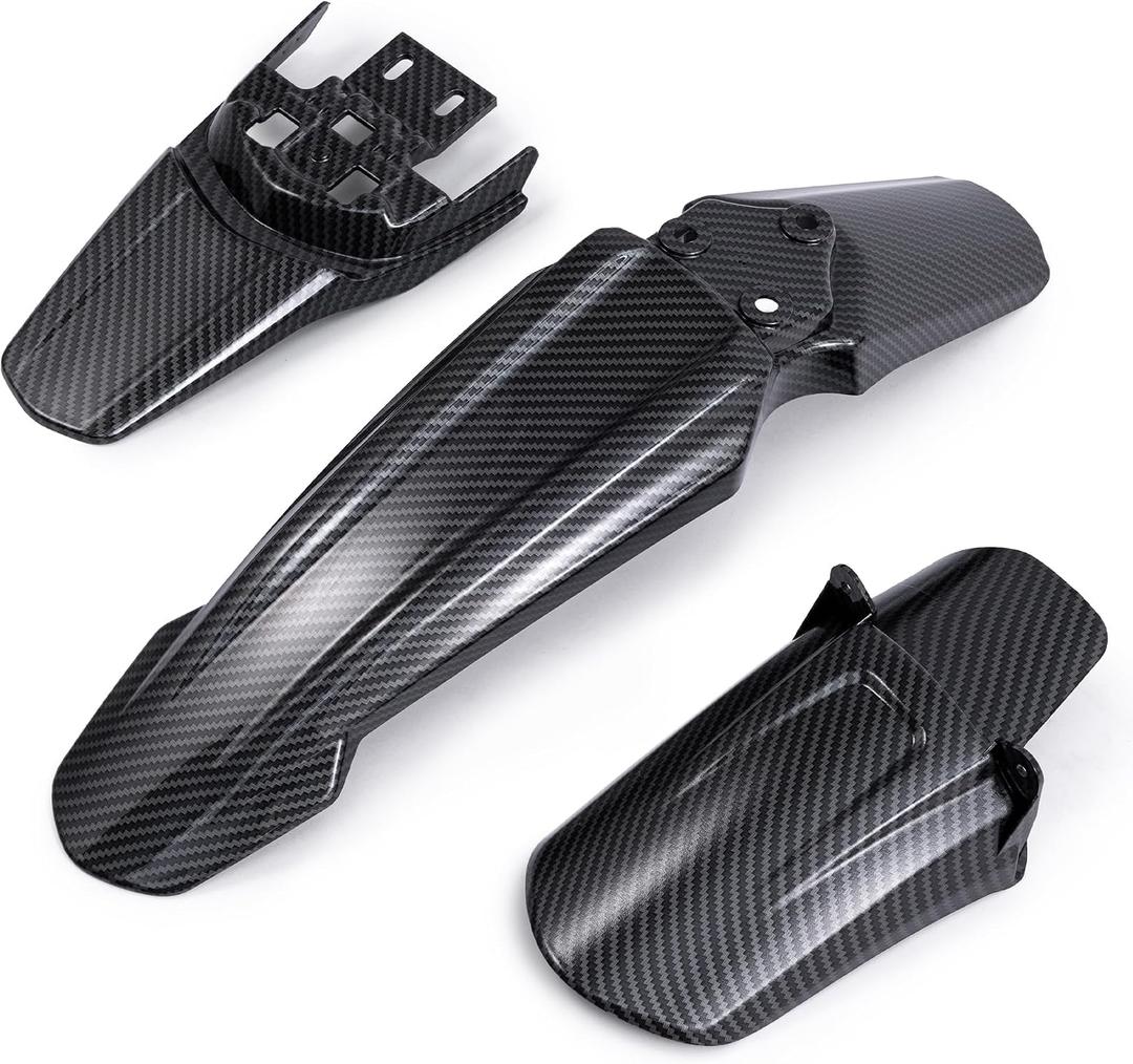 Electric Bike Fender Set - Front Fender, Rear Fender, Rear Shock Fender- Imitation Carbon Fiber Electric Dirt Bike Accessories - Ebike Mud Guard for Sur-ron Light Bee S/X / X160 / X260