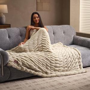 Double Side Faux Fur Throw Blanket,Cozy Soft Fuzzy Fluffy Faux Rabbit Fur Blanket for Couch, Bed, Sofa,Room Decor-Bondi Beige, 60x90 inch