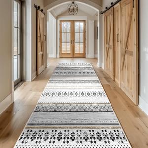 BESTSWEETIE 2x10 Area Rugs for Living Room Washable Moroccan Farmhouse Neutral Geometric Low Pile Non-Slip Soft Print Pattern Rug for Bedroom Kitchen Dining Room Entryway Black/Brown