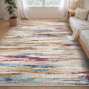 tchdio 6x9 Area Rugs for Living Room, Colorful Modern Abstract Area Rug, Washable Kids Rugs for Playroom, Non Slip Soft Nursery Rug, Stain Resistant Large Carpet for Bedroom, Multi Color