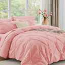 JOLLYVOGUE Queen Comforter Set 7 Pieces - Bed in a Bag Queen for All Season, Pintuck Bedding Comforter Sets with Comforter, Flat Sheet, Fitted Sheet and Pillowcases & Shams, Pink