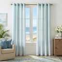 Vangao Linen Striped Curtains for Living Room Bedroom Farmhouse Tickingstripe Light Filtering Window Curtains Printed Drapes Grommet Top 2 Panels Aqua Blue on Off White W50 x L84 Inch