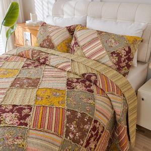 Cmfshape Floral Quilt Sets Bedspread Set 100% Cotton Patchwork Bedding Set, All Season Use Lightweight Reversible Coverlet Quilts with 2 Pillow Shams(Queen 92"x96")