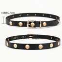 Black Studded Belt for Women,Grommet Designer Womens Belts for Jeans,Gold Buckle Width2.5cm (waist size 26-30")