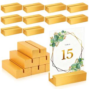 15 Pieces Wood Table Number Stands Wood Place Card Holders Picture Holder Acrylic Sign Holders for Ceremony Birthday Party Home Decoration (Gold)