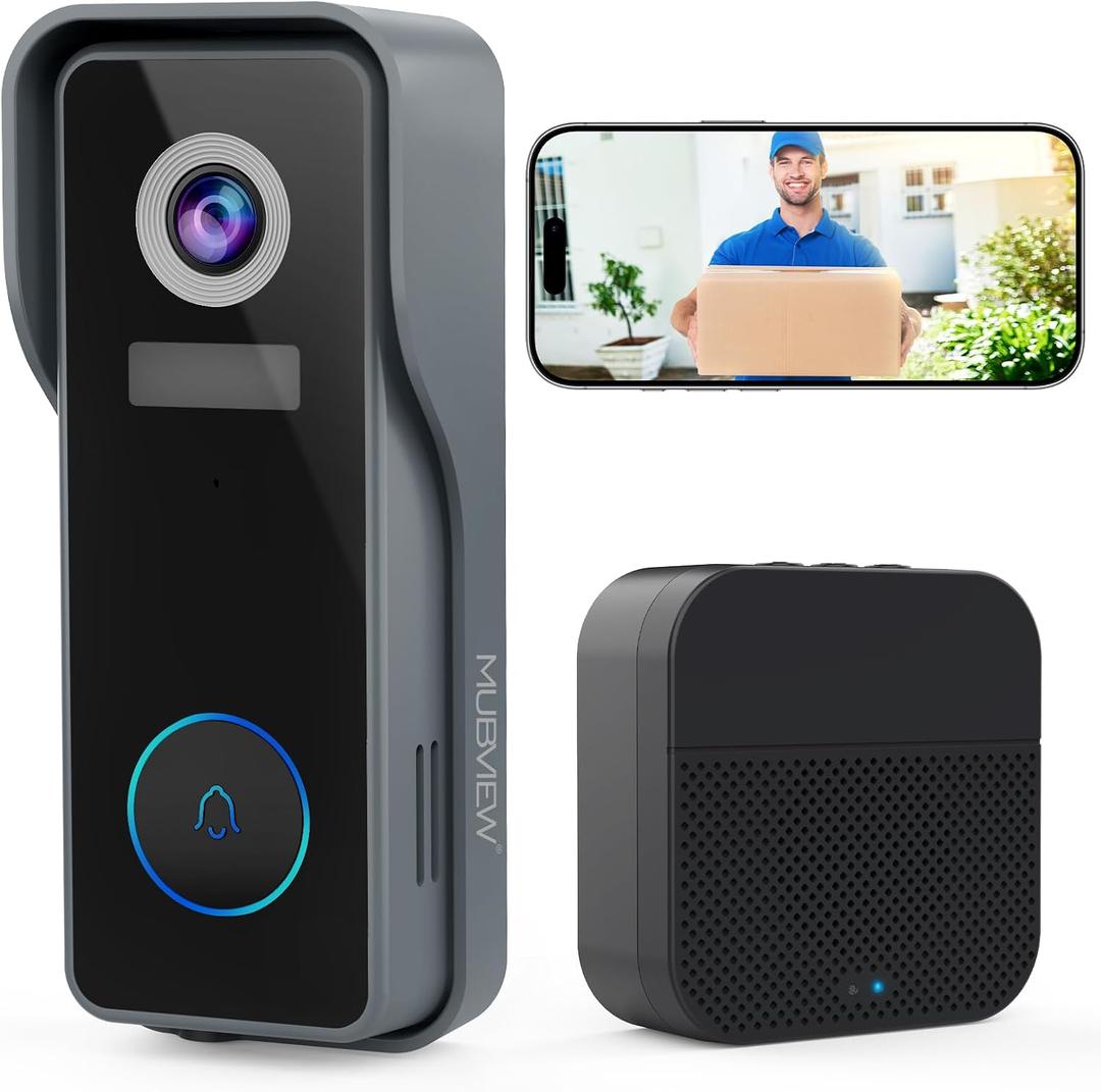 MUBVIEW Wireless Doorbell Camera with Chime, 2K Video Doorbell Wireless with Voice Changer, Motion Detection, Anti-Theft, Night Vision, 2-Way Audio, SD/Cloud Storage, No Subscription