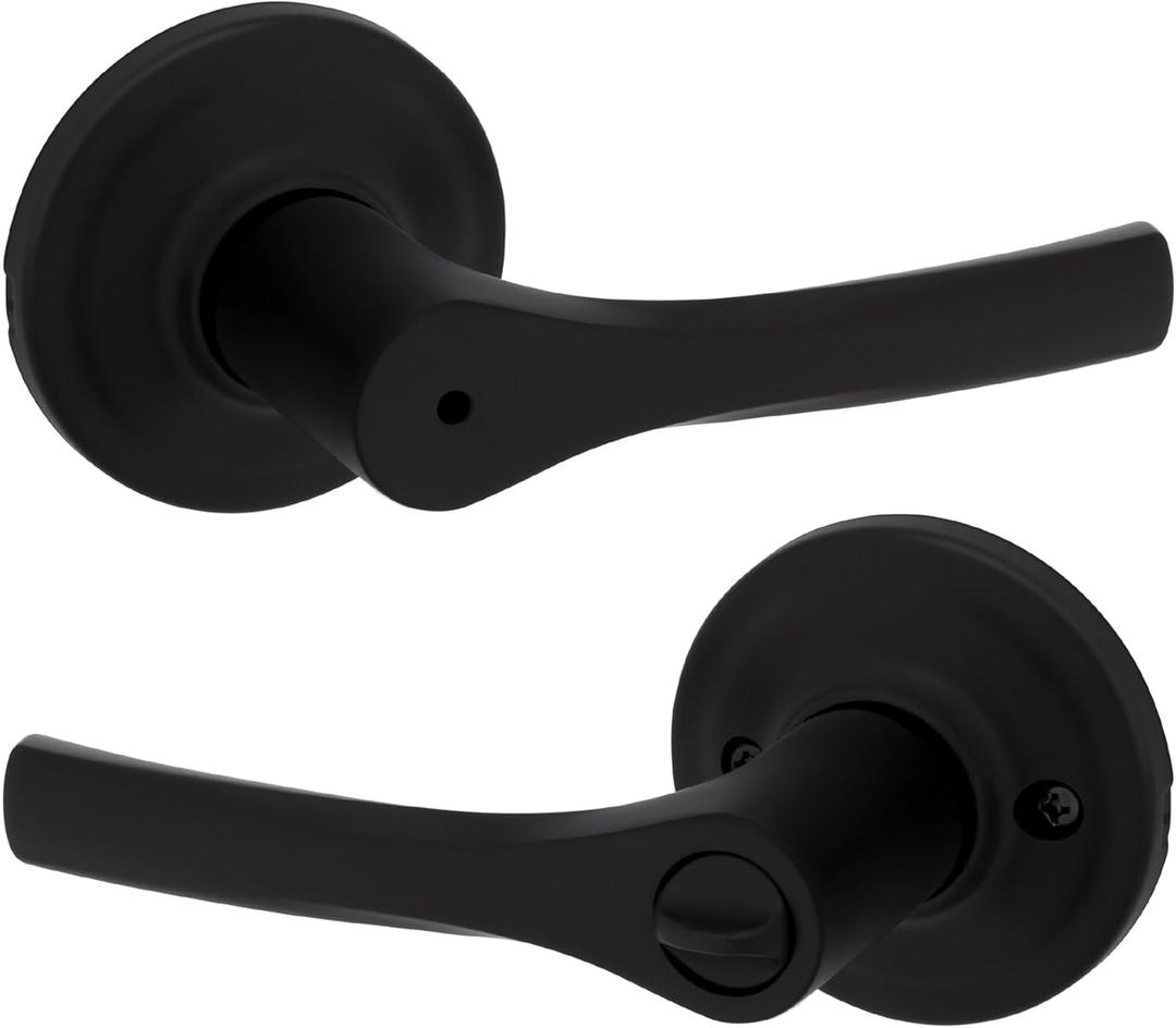 Kwikset Henley Interior Privacy Door Handle with Lock, Door Lever For Bathroom and Bedroom, Matte Black Reversible Keyless Turn Lock, with Microban Protection (1 Pack)