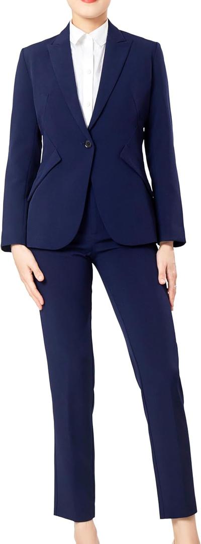 Marycrafts Women's Blazer Pant Suits Set Business Professional Workwear Suit (14, Navy Blue)