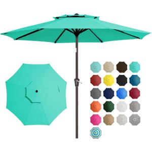 JEAREY 10' 2-Tiers Patio Umbrellas Outdoor Table Market Umbrella w/Push Button Tilt/Crank, 8 Sturdy Ribs, UV Protection Waterproof Sunproof, (Aqua Sky) (10FT)