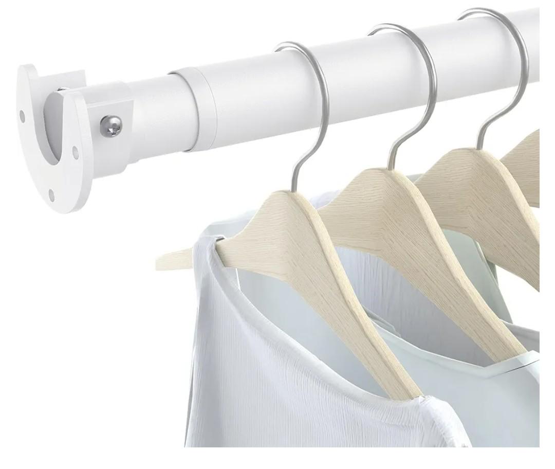 Closet Rods for Hanging Clothes, 17 to 84 Inch Heavy Duty Stepless Adjustable Closet Hanging Rod, 1.3 Inch Diameter Metal Closet Rod for Wardrobes Laundry Bedroom RV, White