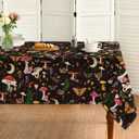Horaldaily Mushroom Tablecloth 60x84 Inch Rectangular, Seasonal Black Vintage Moths Washable Seasonal Table Cover for Party Picnic Dinner Decor