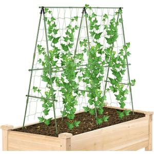 Pack of 1, Garden Trellis for Climbing Plants Outdoor, Cucumber Trellis, A Frame with Netting and Twist Tie, Green
