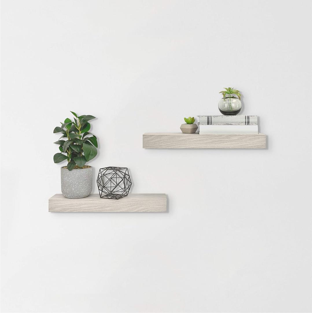 MCS Gray Woodgrain Floating Shelves, 18 Inch x 4 Inch, Set of 2, 18 x 4 (Grey)