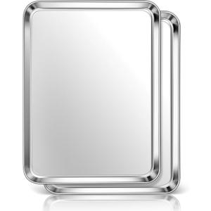 Homikit 2 Pack Baking Sheet, 16x12 Inches Stainless Steel Cookie Sheets for Baking, Large Toaster Oven Tray for Roasting Cooking, Metal Jelly Roll Pan Non Stick & Rustproof, Dishwasher Safe