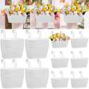 Bokon 30 Pcs Metal Railing Planter Patio Railing Plant Hanger Fence Balcony Planter Pots Over The Rail Decorative Planters for Outside with Detachable Hook for Garden Decoration