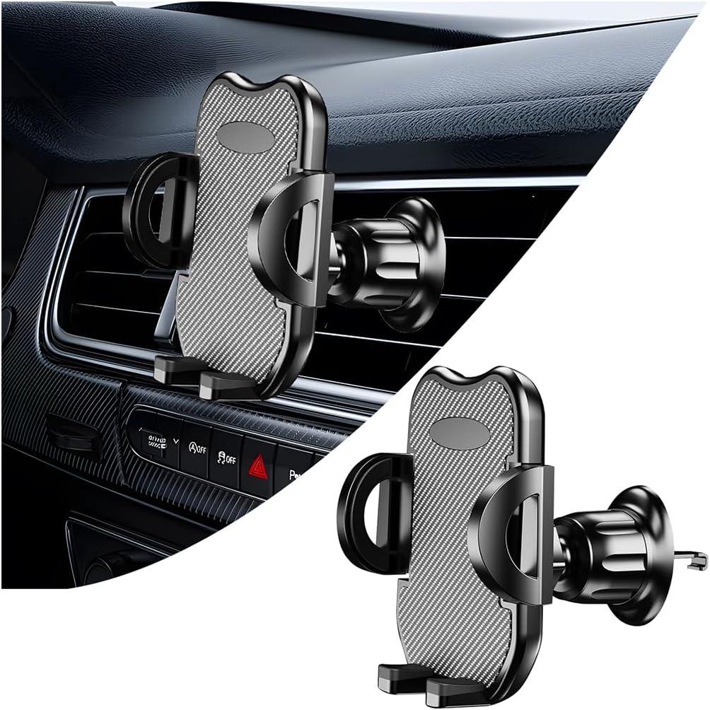 Mandark Car Phone Holder, Hands Free Vehicle Air Vent Cellphone Mount, Stable Automotive Smartphones Cradle Accessories with Metal Hook Clip, Universal for SUV, Sedan, Truck (Carbon Fiber)