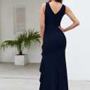 FQA Formal Evening Dresses for Women Elegant Evening Party Prom Dress Long Sexy V Neck Sleeveless Split Wrap (Blue)