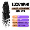 Boho Crochet Passion Twist Hair Pre looped, 12 Inch Goddess Passion Twist Crochet Hair with Curly Ends 8 Packs Natural Black Pre-twisted Bohemian Crochet Braids (8 PCS/88 STRANDS, 1B)