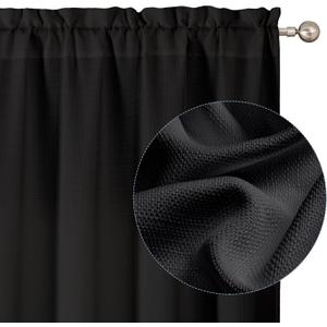 Chyhomenyc Black Curtains 54 Inch Length 2 Panels, Faux Linen Textured Semi Sheer Light Filtering Soft Airy Rod Pocket Window Treatment Drapes for Living Room Bedroom, Each 30" Wx54 L
