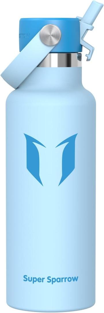 Super Sparrow Insulated Water Bottle - 17 Oz - Standard Mouth FlipFlow Flask - BPA Free, Leak Proof Drink Bottle- Ergonomic Straw Water Bottles for Work, Gym, Travel, Sports