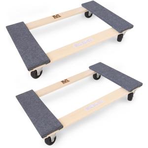 MaxWorks 50857 1320 lbs. Capacity 18 in. x 30 in. Hardwood Furniture Moving Dolly KD Version, Two Pack (Natural)