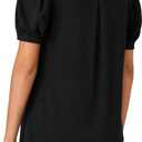 KIFOVEN Women's Summer Cotton Dressy Tops V Neck Puff Short Sleeve Work Blouse Shirt (Black, XL)