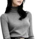 Long Sleeve Shirts for Women - Slim Fit Turtleneck Tops Soft Layering Sweaters Business Casual (Gray, L)