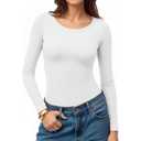 MANGOPOP Womens Tops Long Sleeve Crew Neck t Shirts Double Lined Slim Fitted Lined Tight Basic Tee Shirt, White, XXL