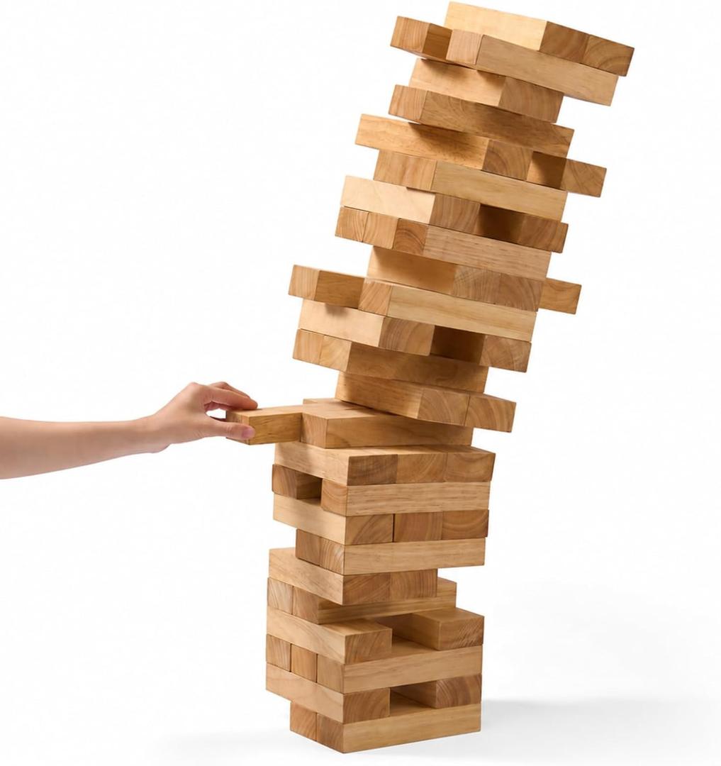 Giant Wooden Stacking Tower Game - Natural, 2 FT, Age 6+ | Stacks Up to 5 FT, Premium Wooden Blocks, Family Party Game, Indoor & Outdoor Play