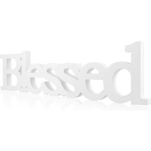 Blessed Letter Table Sign Blessed Standing Letter Table Sign Rustic Wooden Home Standing Decor for Wedding Graduation Party Baby Shower First Communion Christening Decorations(White)