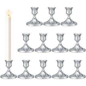 Candlestick Holders Taper Candle Holders, 12PCS Silver Candle Holder Set for Table Centerpiece, Vintage Candle Stand for Table Centerpieces, Home Decor,Weddings,Festival and Parties (12, Silver)