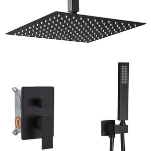 Matte Black Shower System Bathroom 12 Inch Rain Shower Head Ceiling Mount with Handheld Luxury High Pressure Shower Combo Set Shower Faucet Rough-in Valve Body and Trim Included
