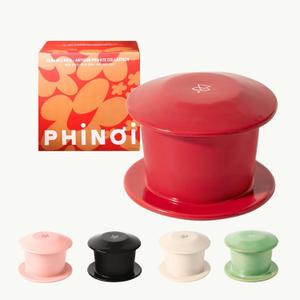 3 x [Valentine Gift] Ceramic Vietnamese Phin Filter by PHINOI - Pour Over Coffee Dripper 1-3 Cup Coffee Maker with Flower Design Reusable Coffee Filter for Manual Brewing, Travel Friendly (Red)