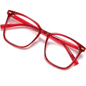 Oversized Square Blue Light Blocking Glasses for Women Men, Anti-Fatigue Computer Monitor Gaming Glasses Reduce Eye Strain(Pearl red)