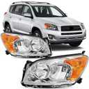 Headlight Assembly Compatible With 2009-2012 Toyota RAV4 Chrome W/Amber Headlamps Replacement Pair Set Driver & Passenger Side