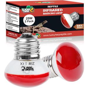 LUCKY HERP Infrared Heat Lamp, 25W Reptile Heat Lamp 2 Pack Red Heat Lamp Bulbs, Infrared Basking Spot Heat Light Bulb, Amphibians Heat Lamp Bulbs for Reptile, Geckos, Snakes, Lizard, Turtle